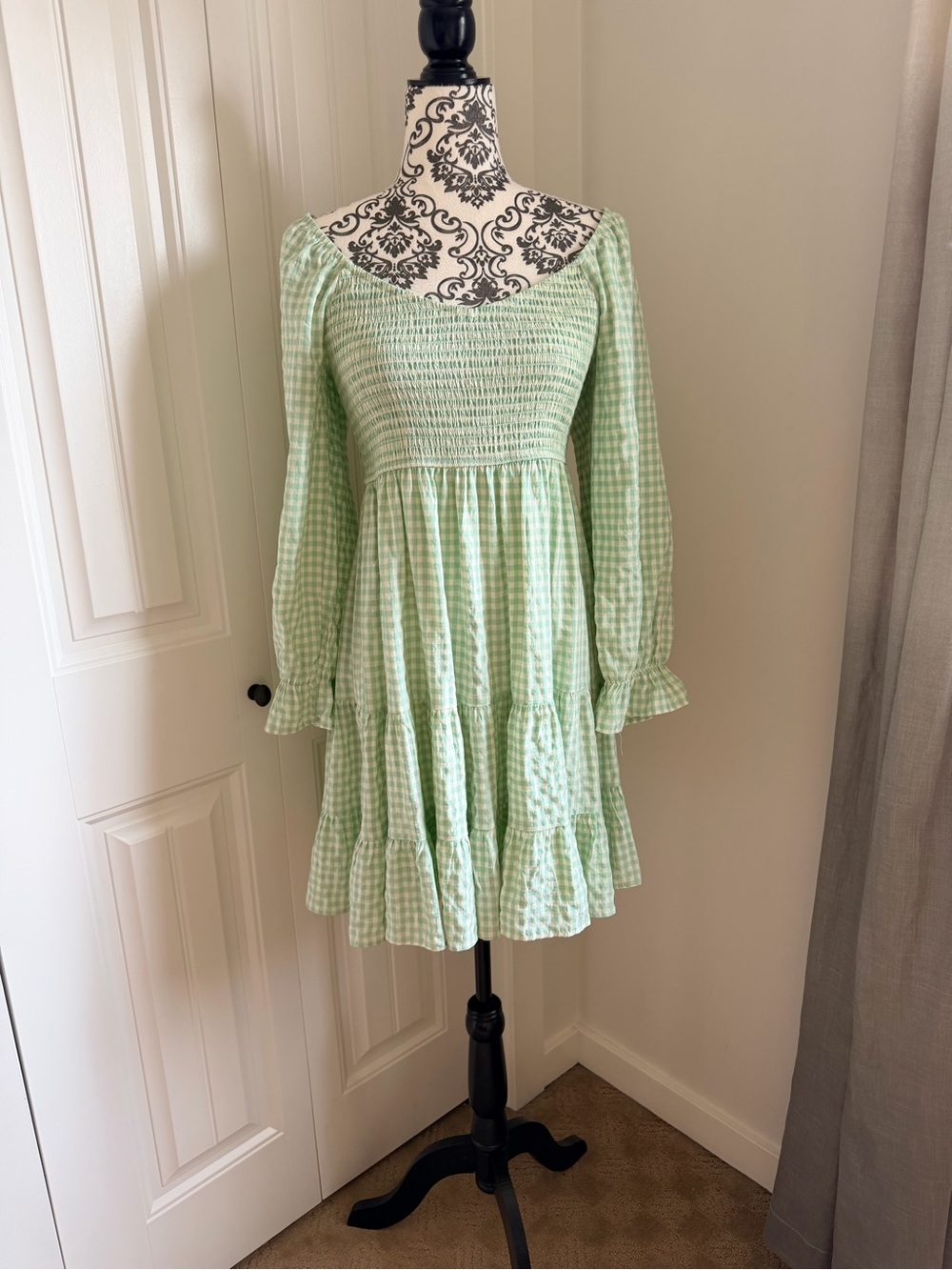 BLUE B WOMEN'S GINGHAM LONG SLEEVE MINI DRESS size L